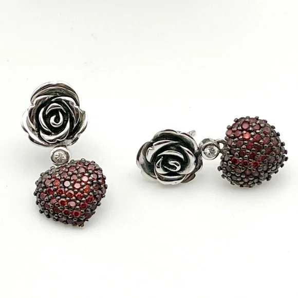 Giorgio Martello Milano 925 Silver and Ruby Pavé Earrings  |  Vintage 80's - Picture 3 of 9